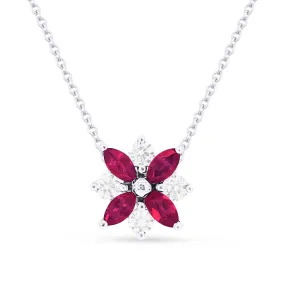 0.42Ct Ruby 16"pendant Necklace In 14K White Gold