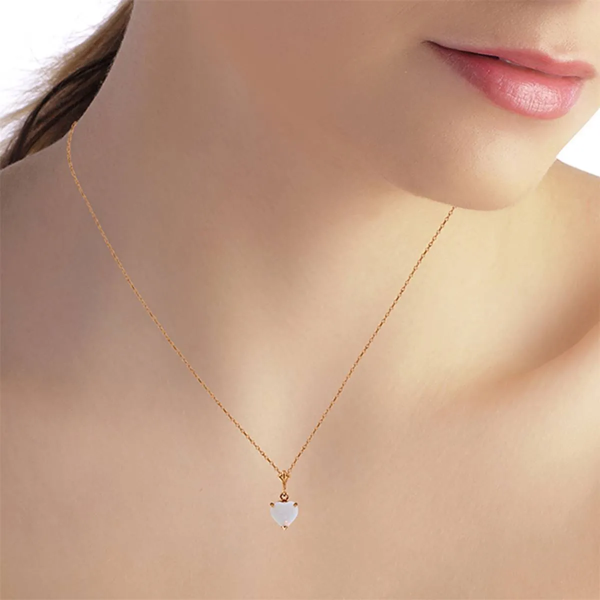 0.65 Carat 14K Solid Rose Gold Necklace Natural Heart Opal