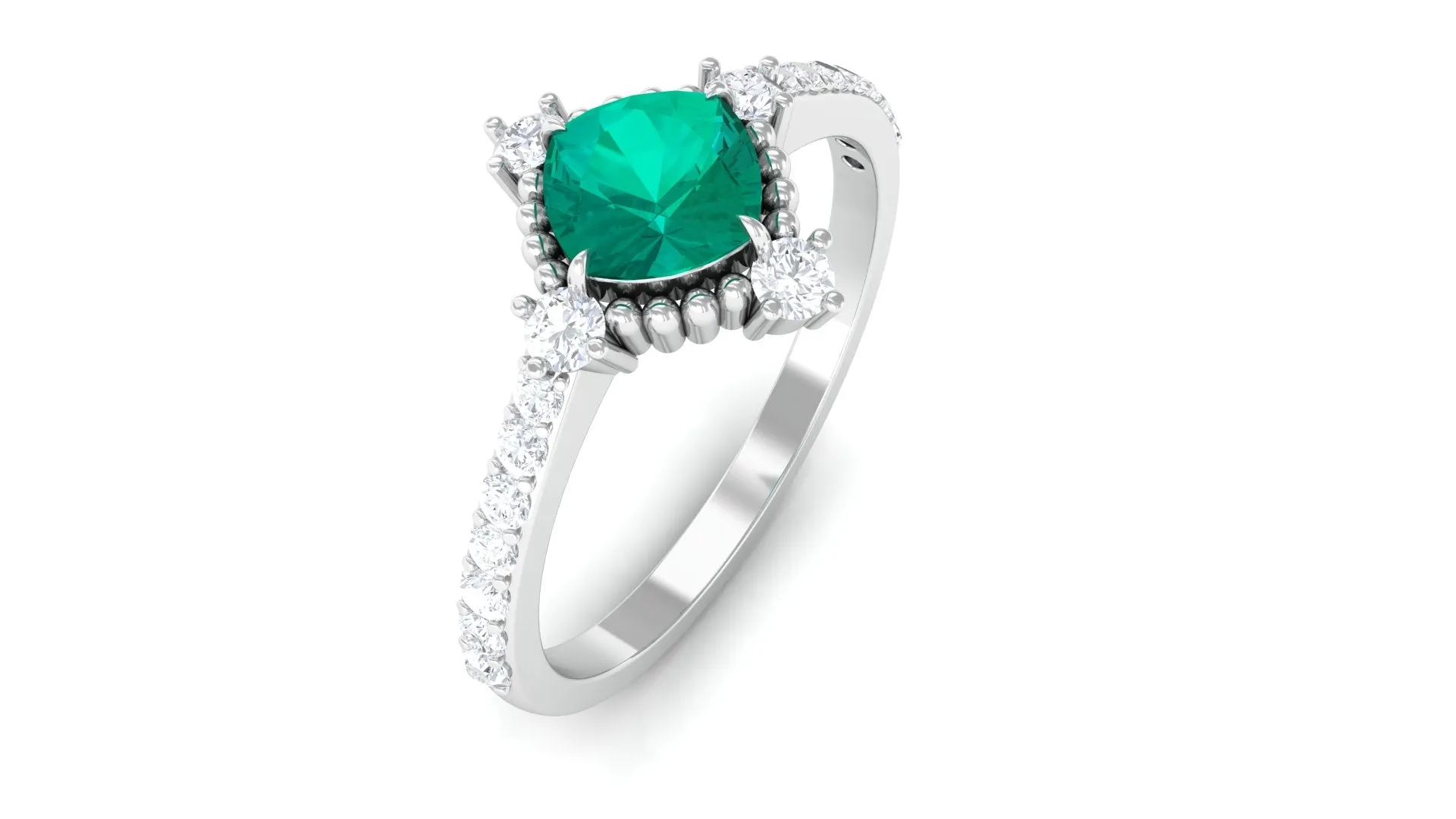 1 CT Antique Style Emerald and Diamond Engagement Ring