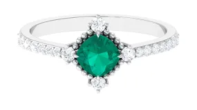 1 CT Antique Style Emerald and Diamond Engagement Ring