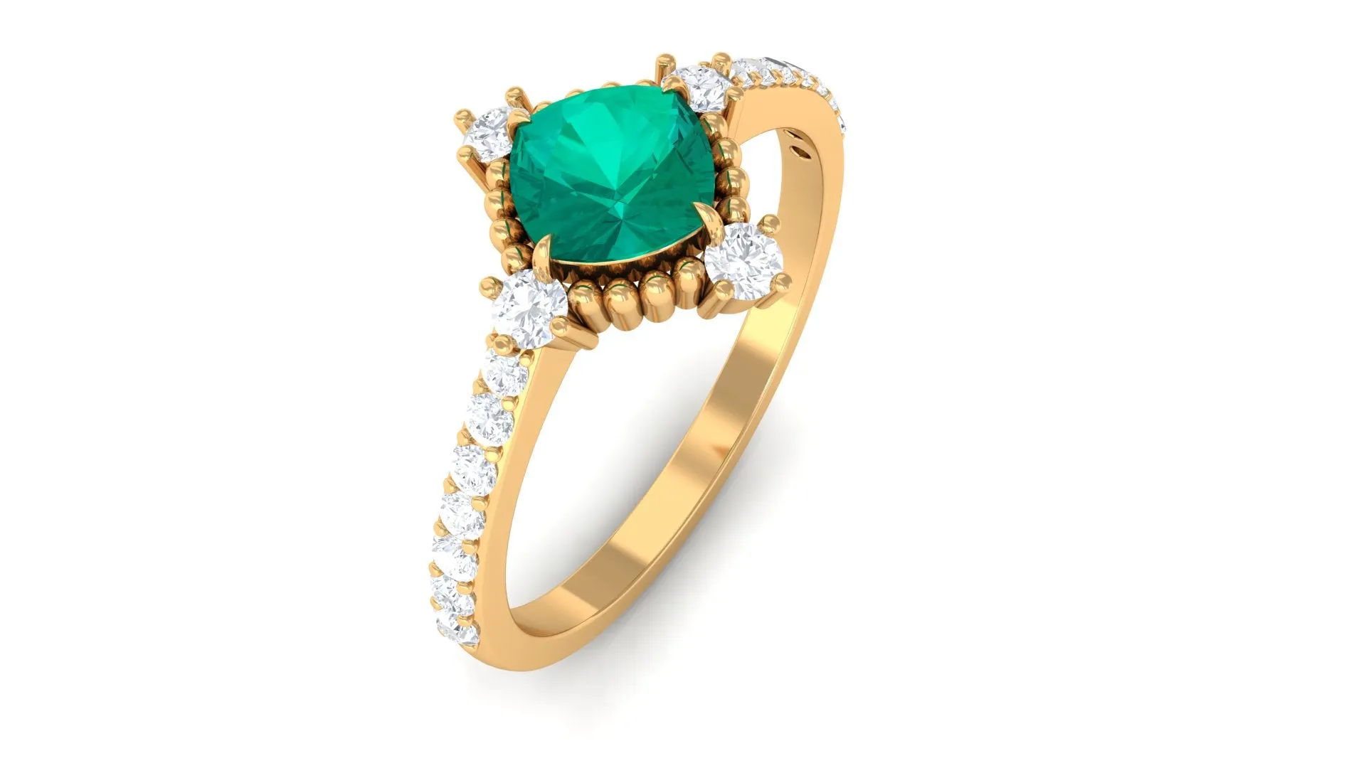 1 CT Antique Style Emerald and Diamond Engagement Ring