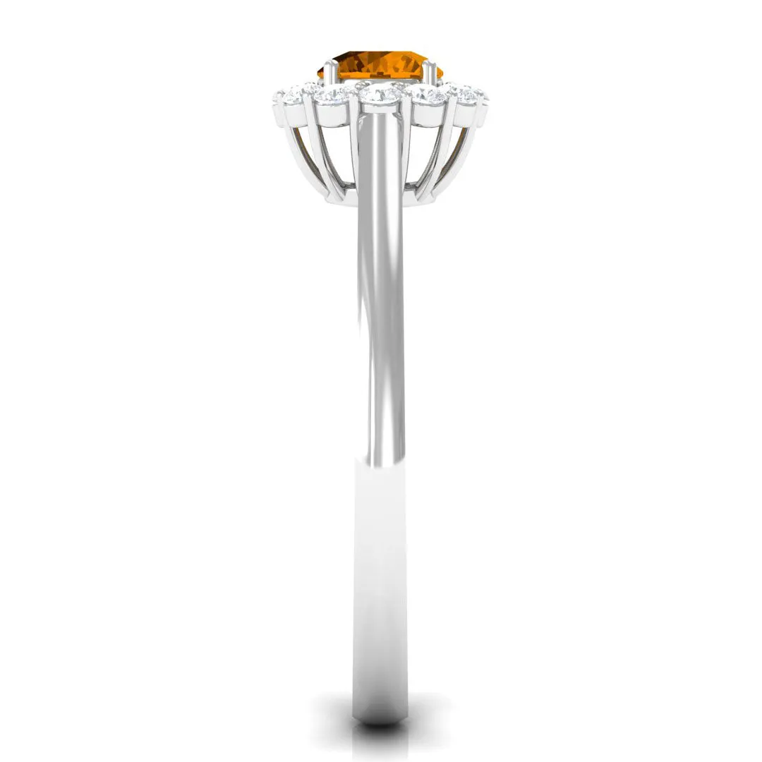 1 CT Citrine and Diamond Floating Halo Engagement Ring