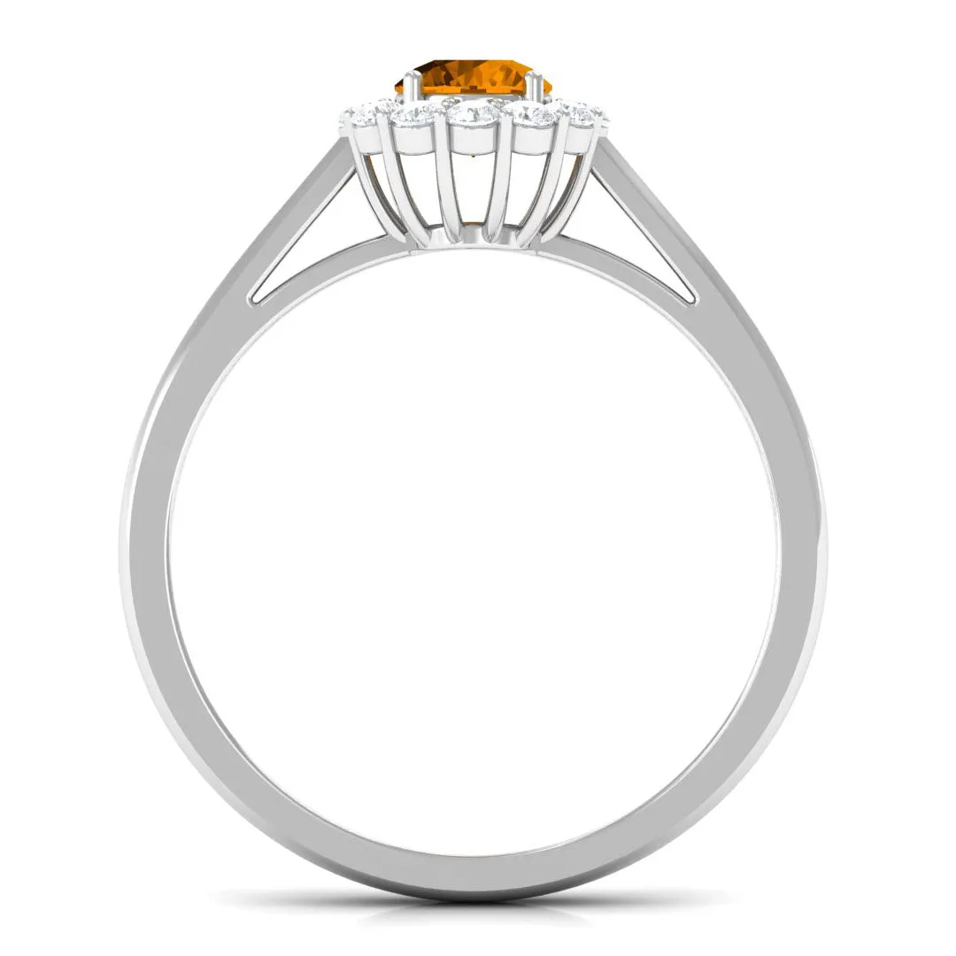 1 CT Citrine and Diamond Floating Halo Engagement Ring