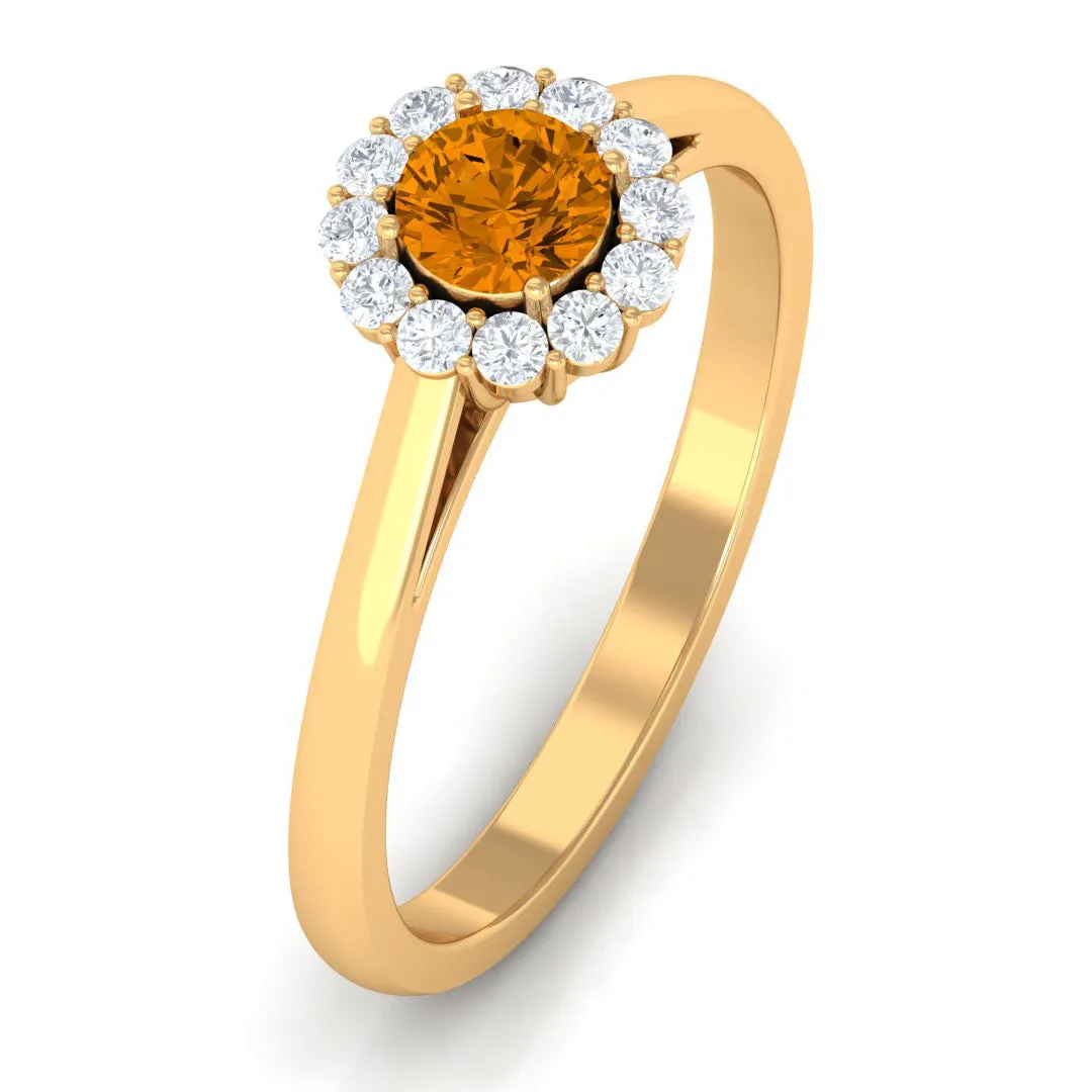 1 CT Citrine and Diamond Floating Halo Engagement Ring