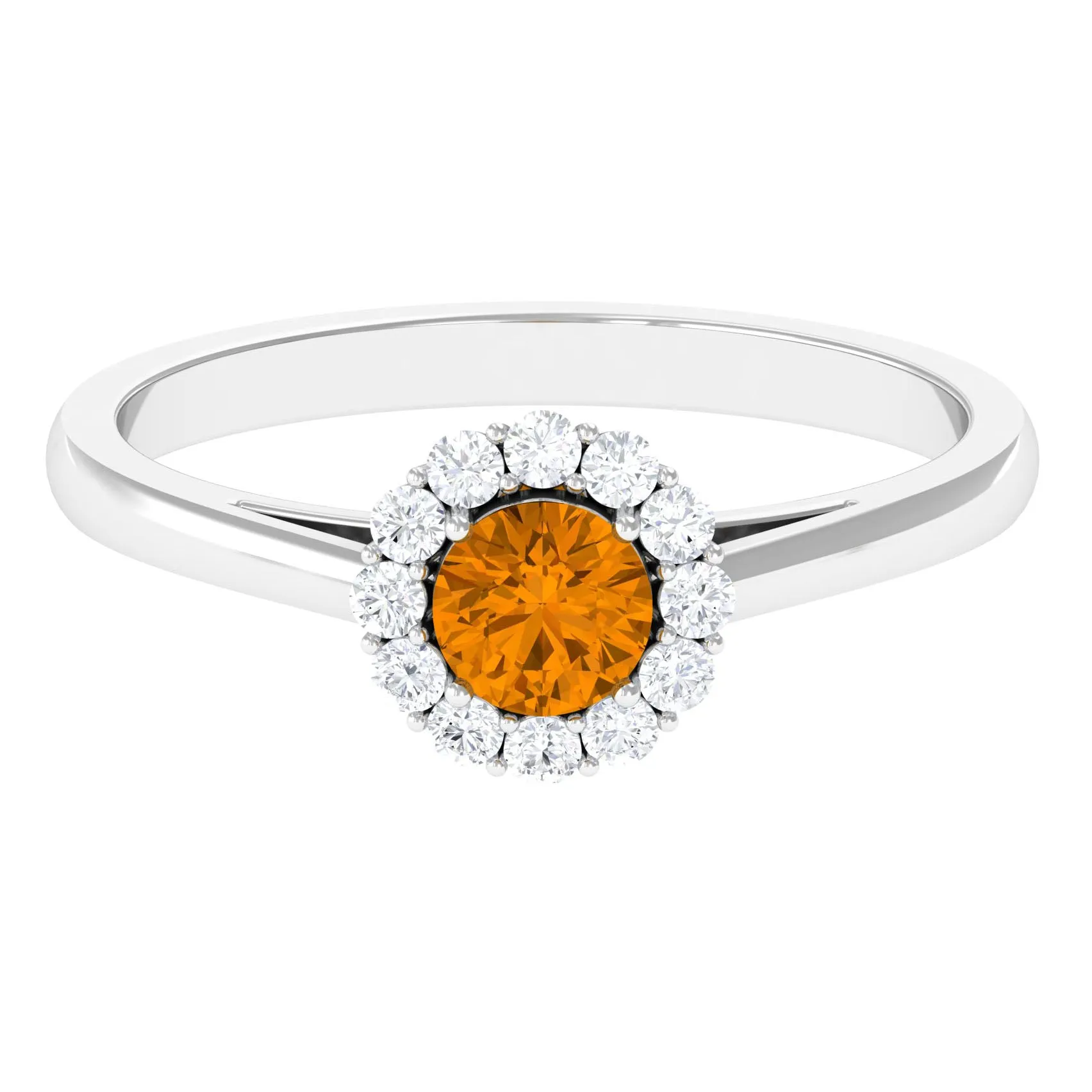 1 CT Citrine and Diamond Floating Halo Engagement Ring