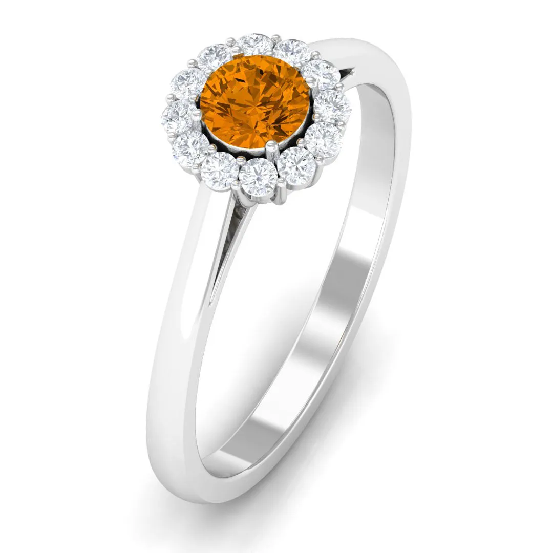 1 CT Citrine and Diamond Floating Halo Engagement Ring