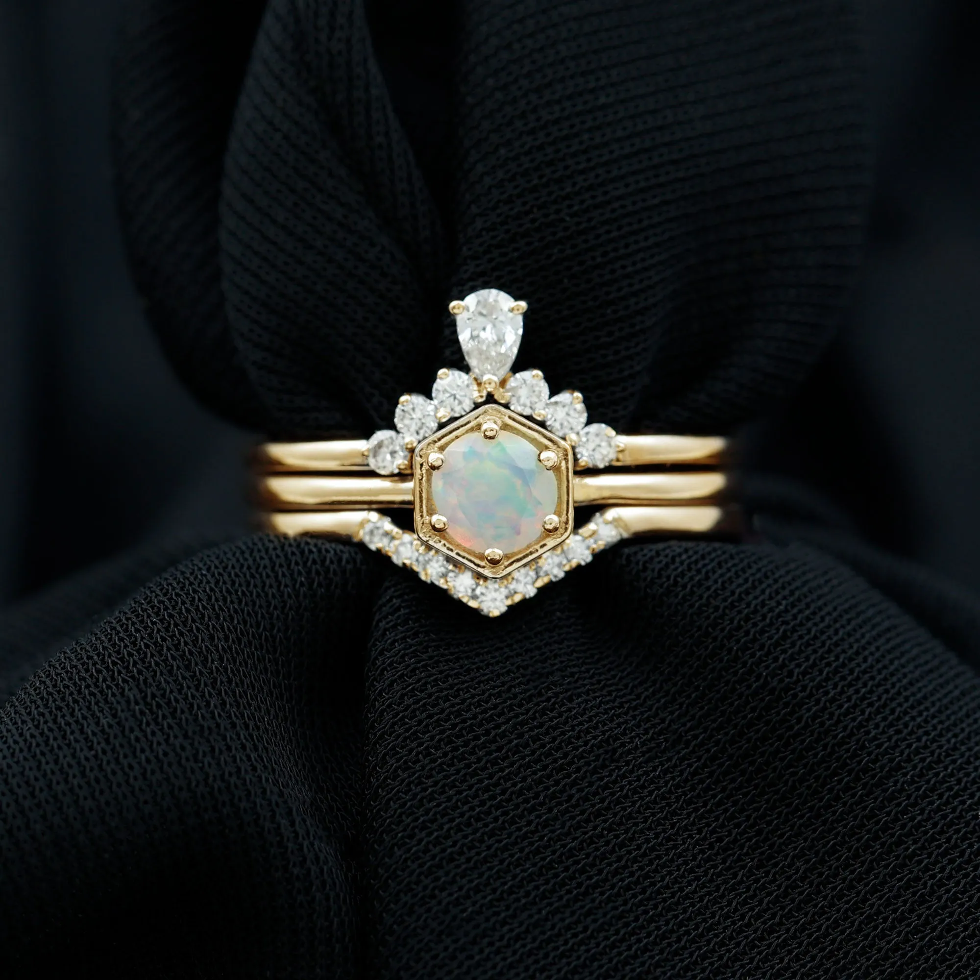 1 CT Classic Ethiopian Opal and Diamond Wedding Ring Set