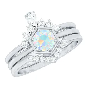 1 CT Classic Ethiopian Opal and Diamond Wedding Ring Set