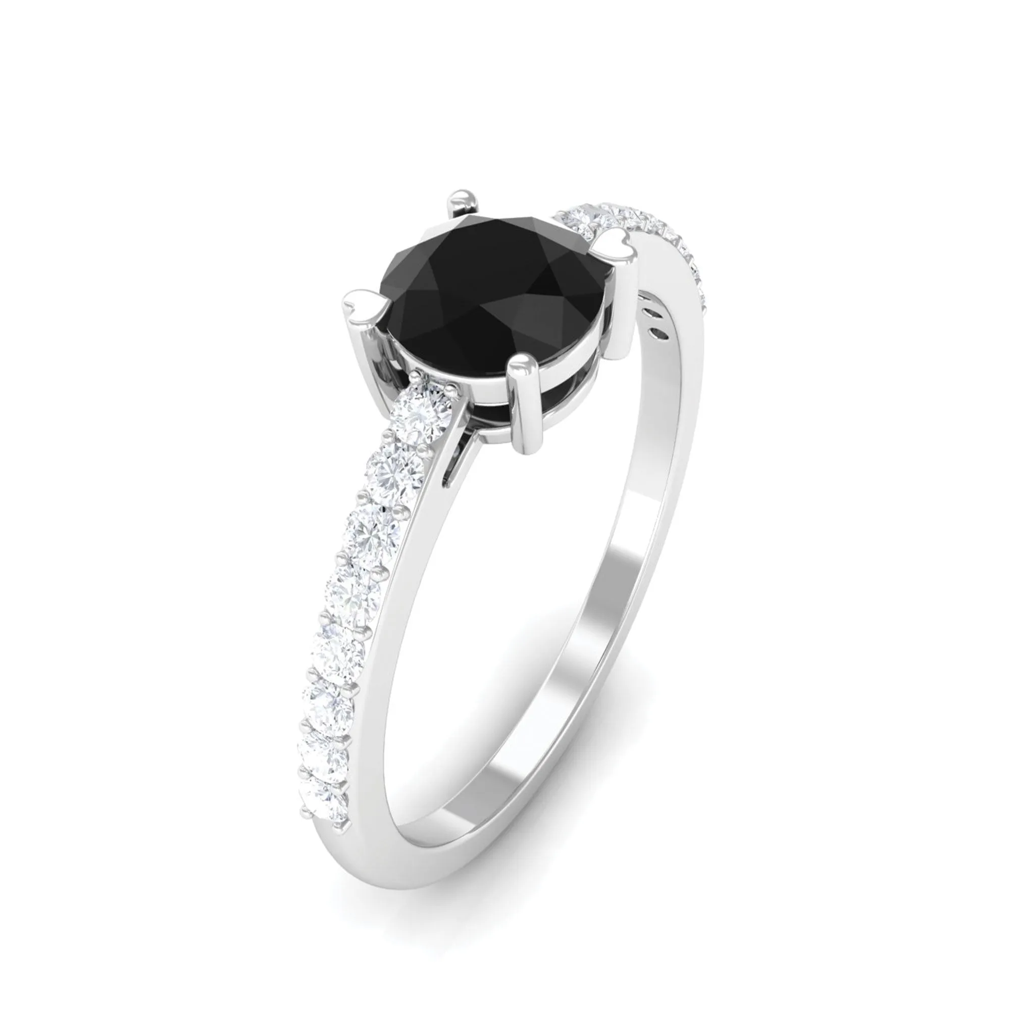 1 Ct Designer Black Onyx Solitaire Promise Ring with Diamond