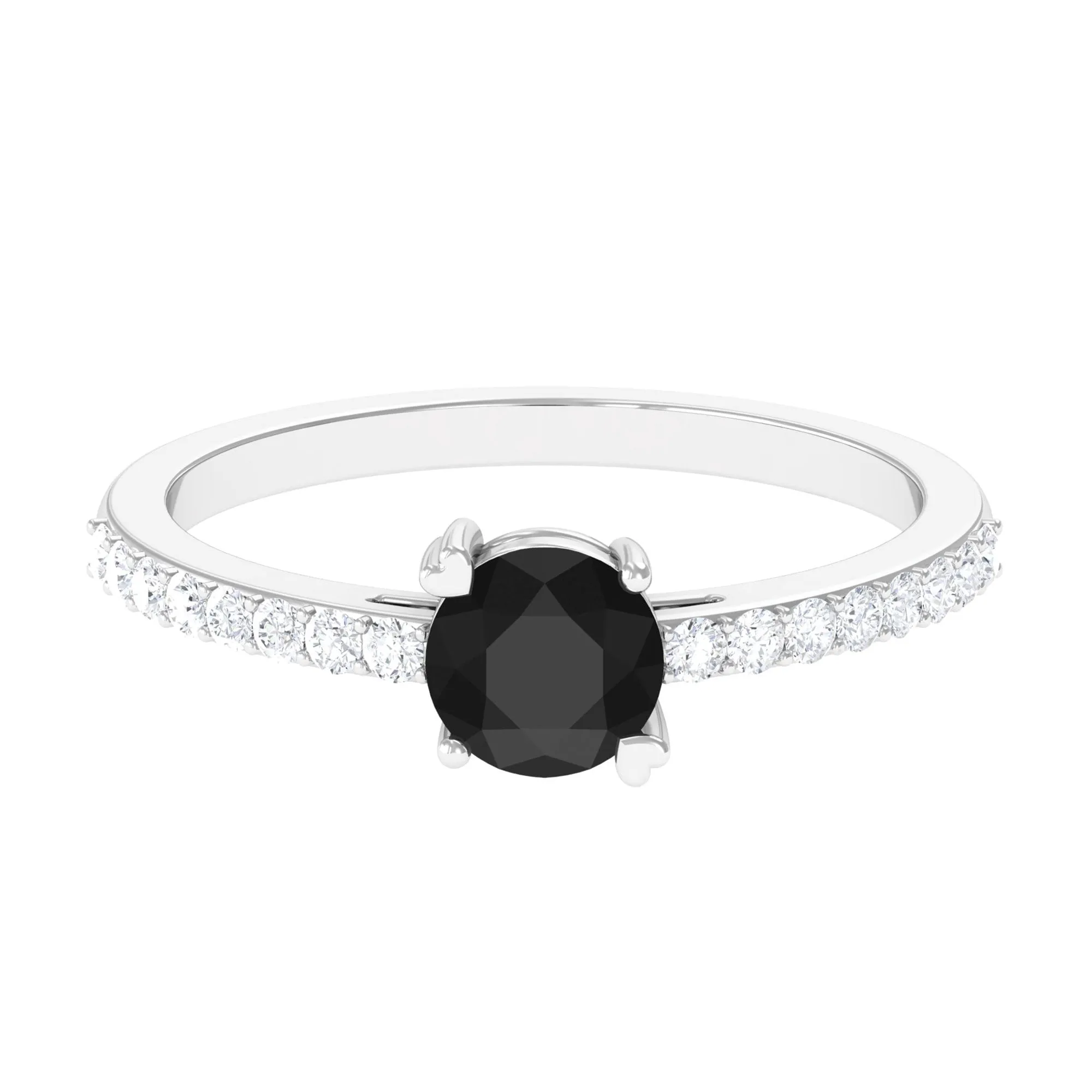 1 Ct Designer Black Onyx Solitaire Promise Ring with Diamond