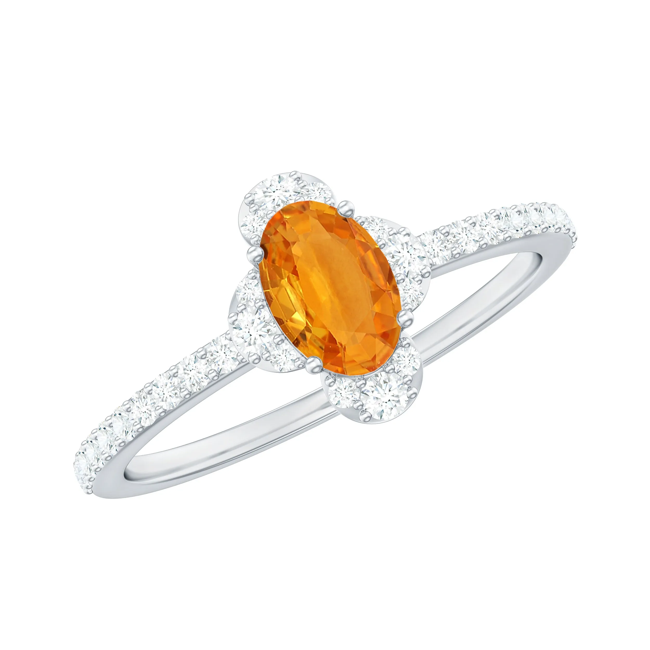 1 CT Oval Orange Sapphire Solitaire Ring with Diamond Halo