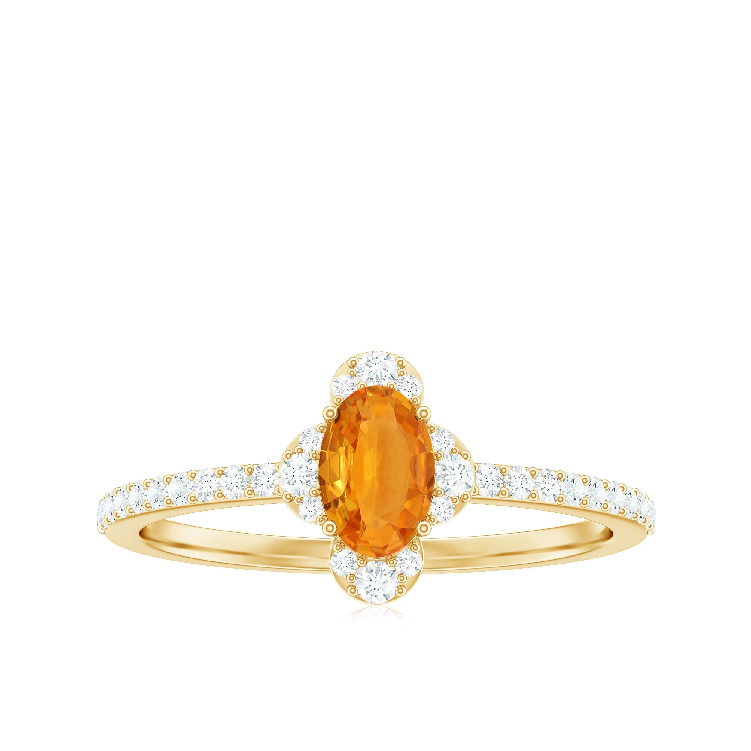 1 CT Oval Orange Sapphire Solitaire Ring with Diamond Halo