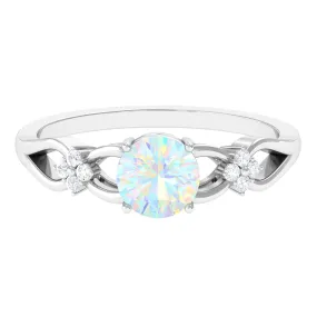 1 CT Solitaire Ethiopian Opal Floral Engagement Ring with Diamond