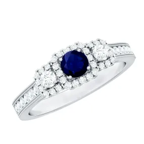 1 CT Vintage Inspired Blue Sapphire Engagement Ring with Diamond