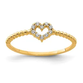 10k Gold CZ Heart Beaded Ring