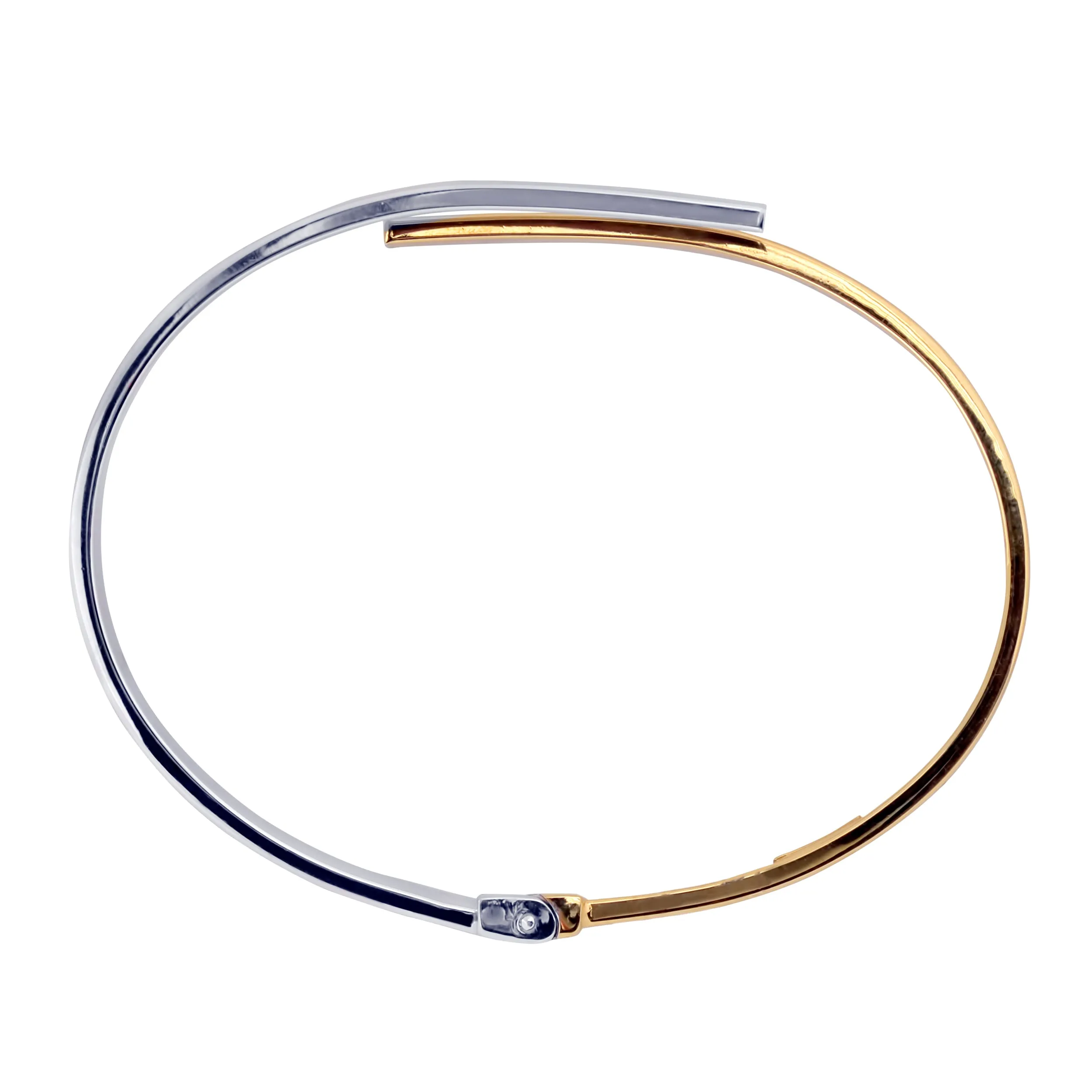 10k Yellow And White Gold Bypass Women's Bangle Bracelet, 7"