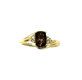 10k Yellow Gold Ring with Oval Smoky Topaz and Diamond Accents