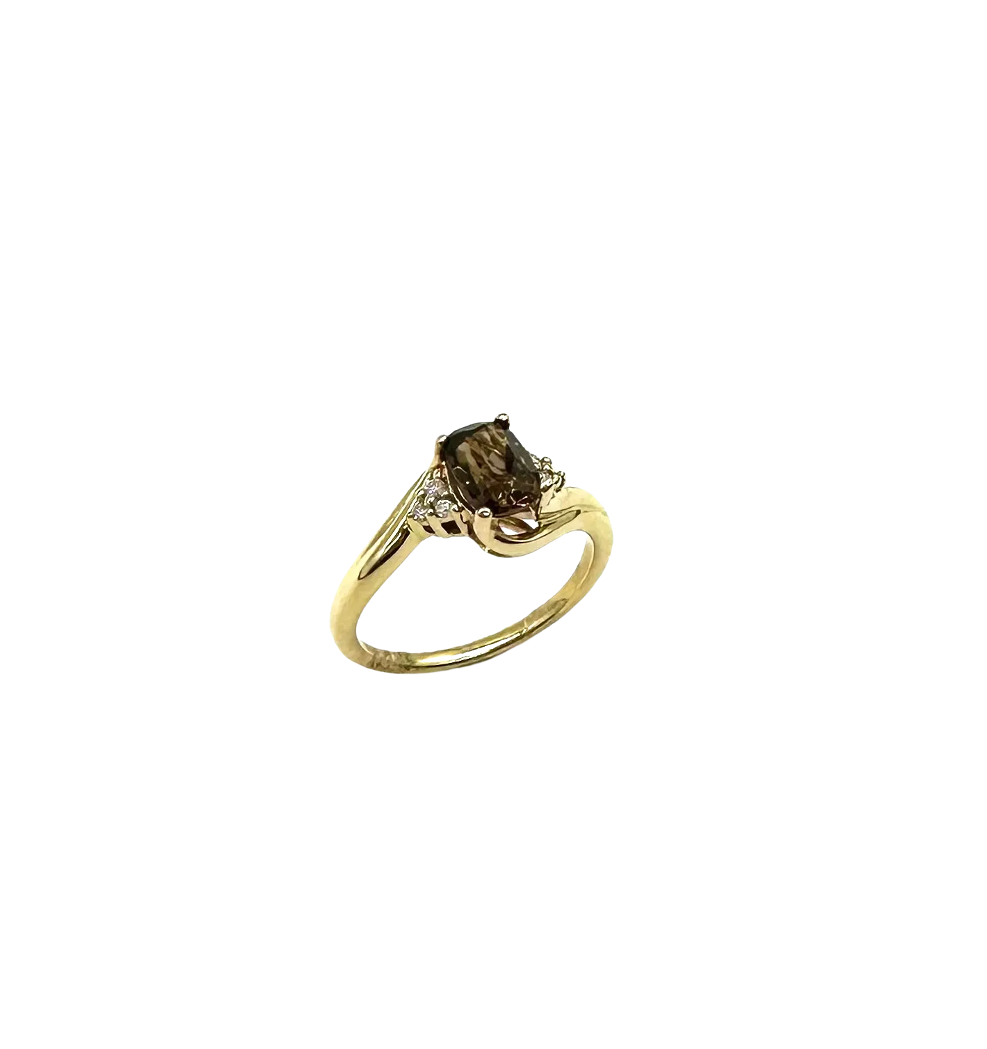 10k Yellow Gold Ring with Oval Smoky Topaz and Diamond Accents