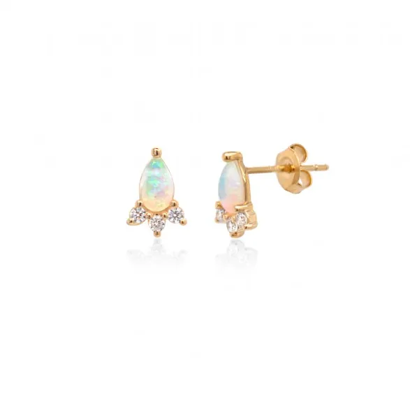 10ky Gold Opal and Diamond Stud Earrings