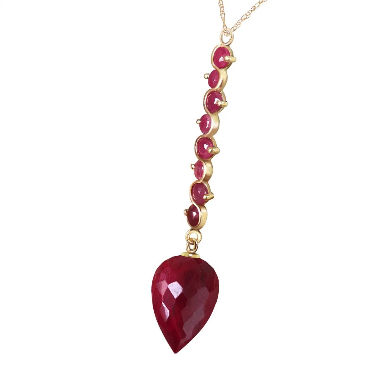 14.55 Carat 14K Solid Yellow Gold Necklace Pointy Briolette Drop Ruby