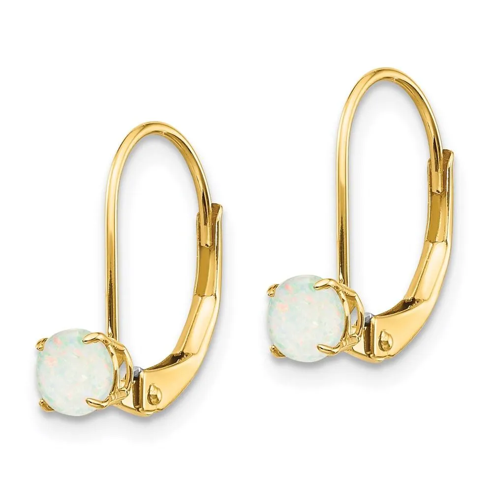 14k 4mm Round October/Opal Leverback Earrings