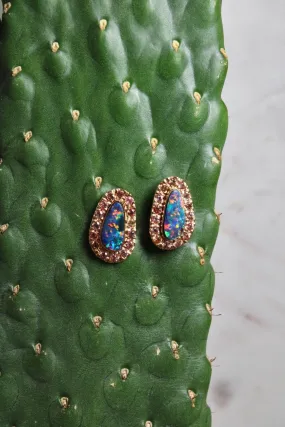 14K Australian Blue Opal x Peach Sapphire Earrings