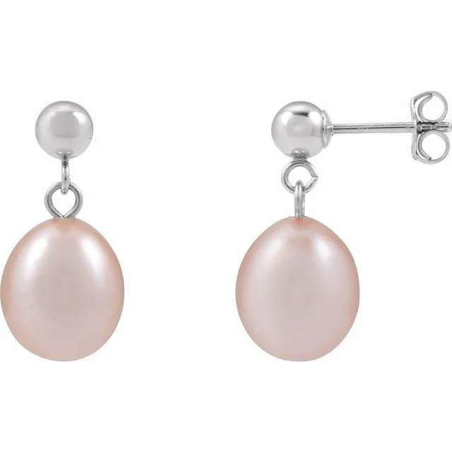 14K Gold Cultured Pink Freshwater Pearl Earrings