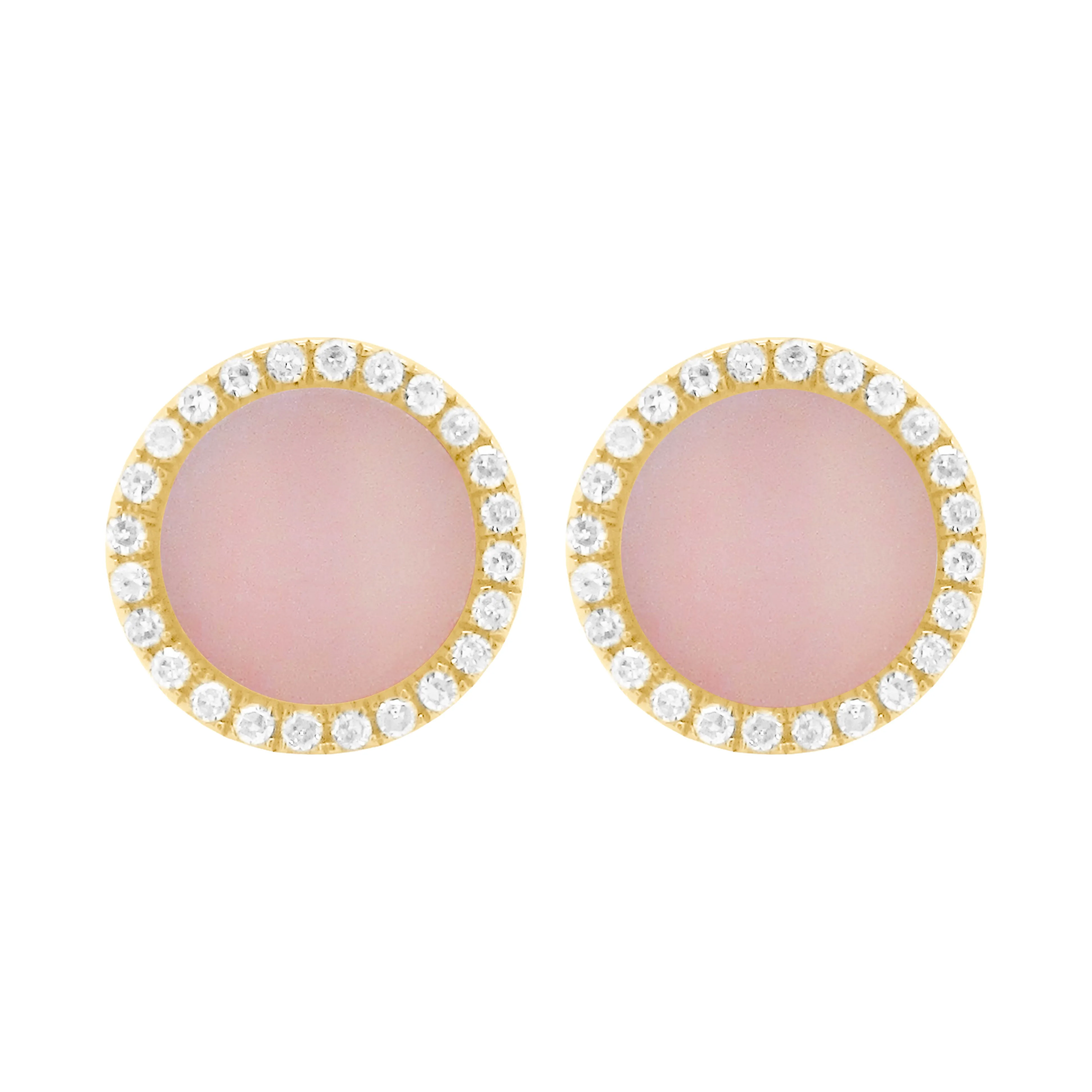 14K GOLD DIAMOND PINK OPAL LIELLE CIRCLE STUDS