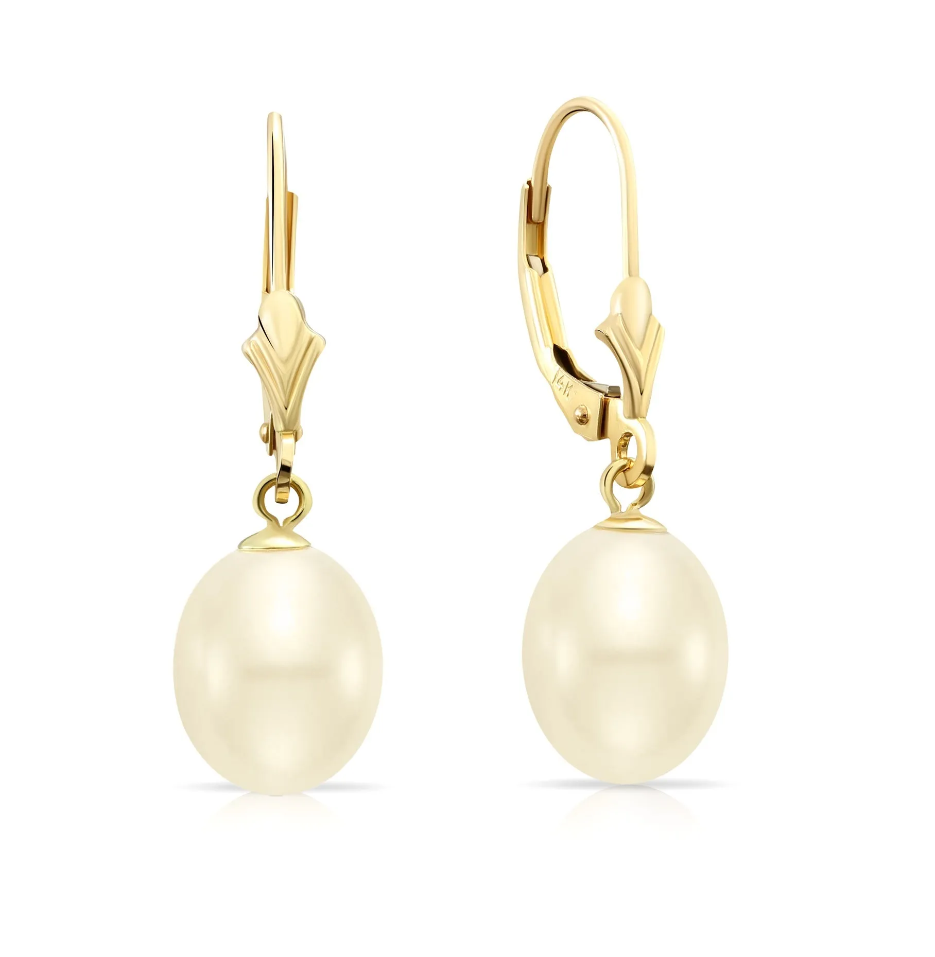 14k Gold Freshwater Pearl Dangle Earrings, #42679