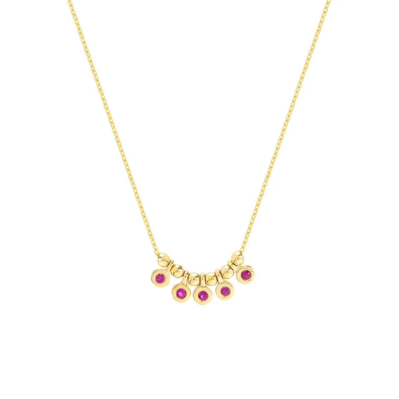 14K Gold Mini Ruby Bezel and Bead Pendant