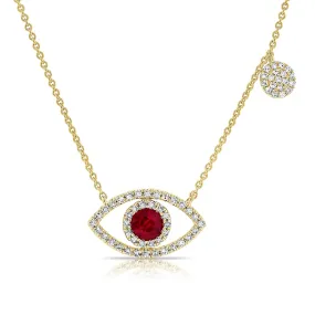 14k Gold Ruby & Diamond Evil Eye Necklace