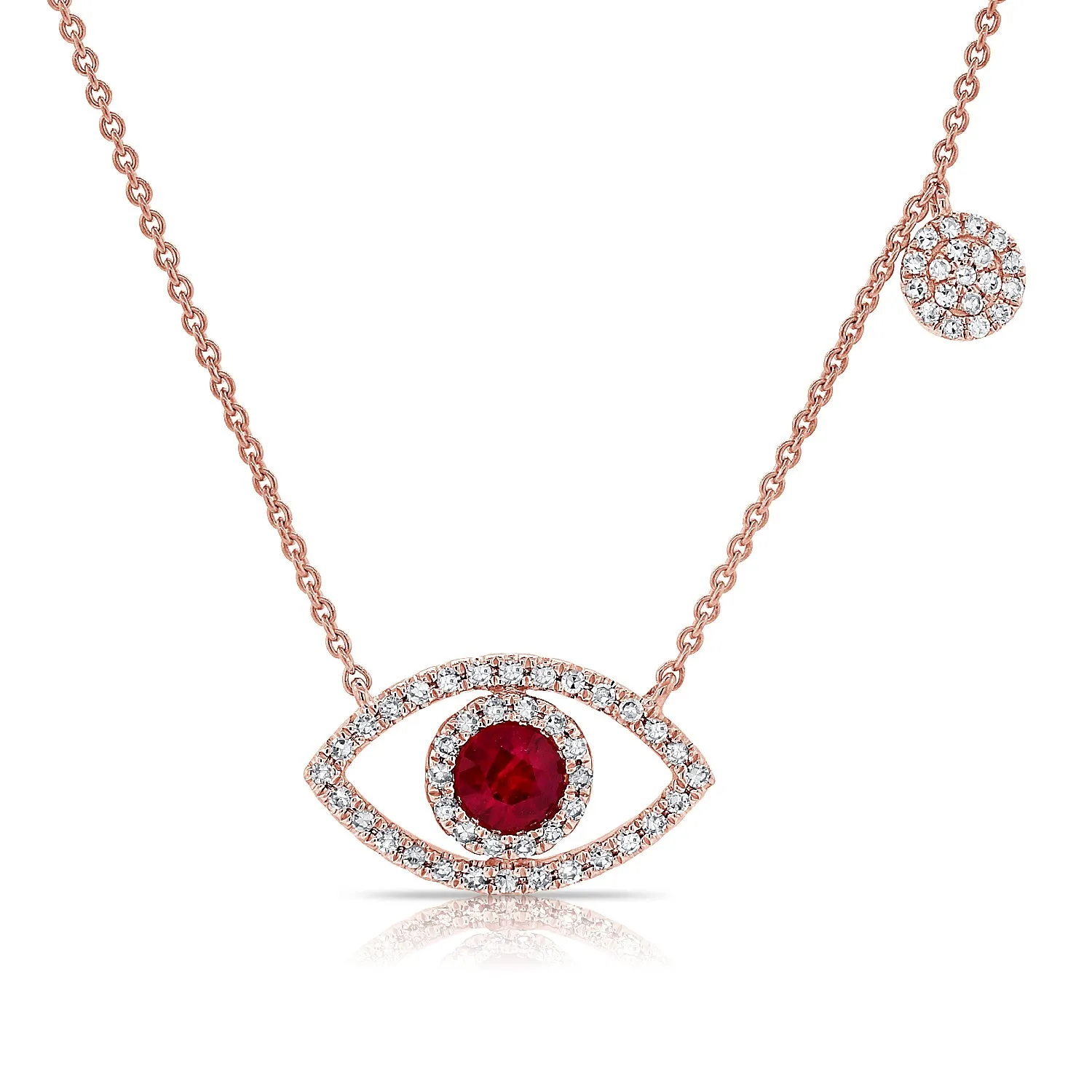 14k Gold Ruby & Diamond Evil Eye Necklace