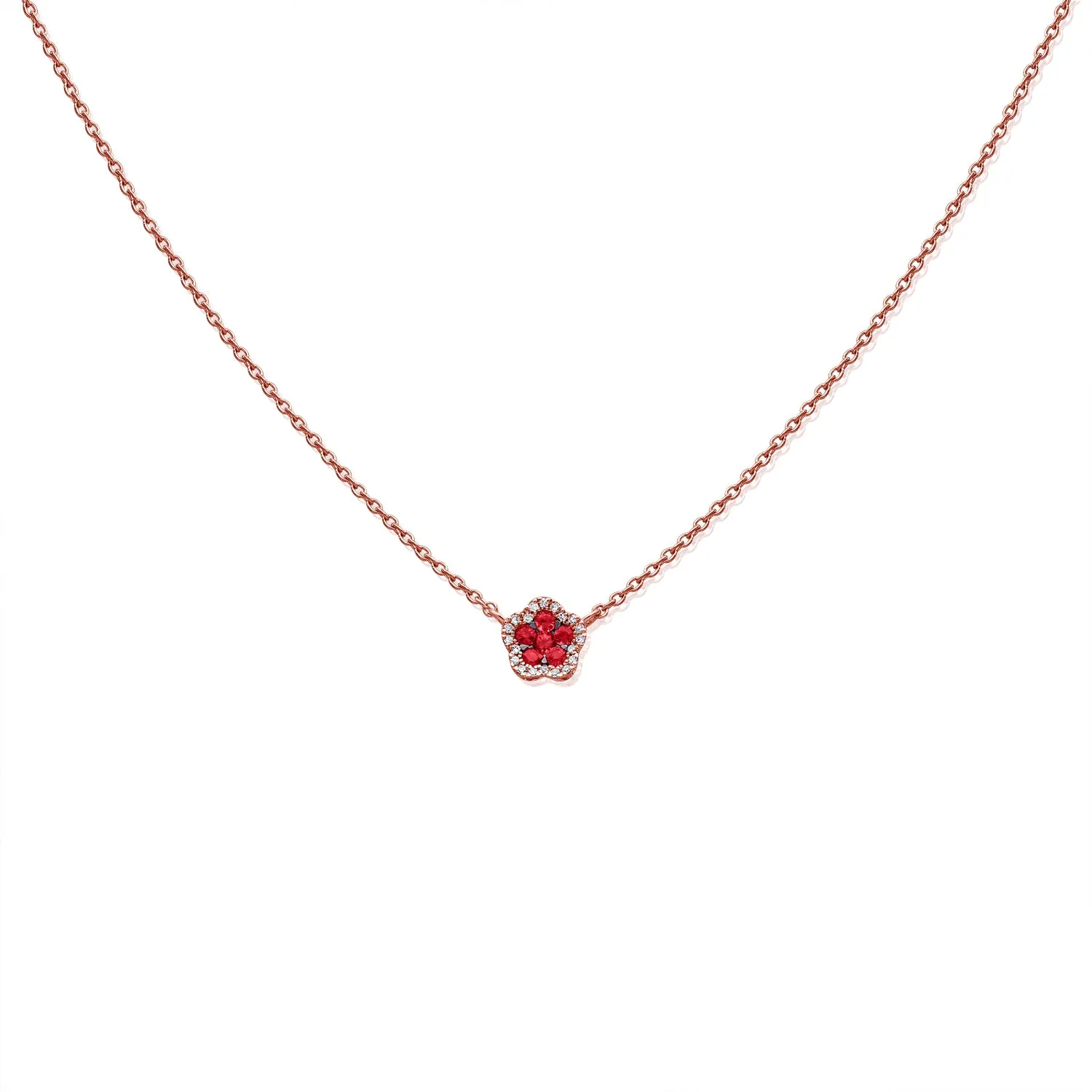 14K Gold Ruby & Diamond Flower Necklace