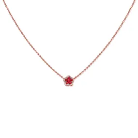 14K Gold Ruby & Diamond Flower Necklace