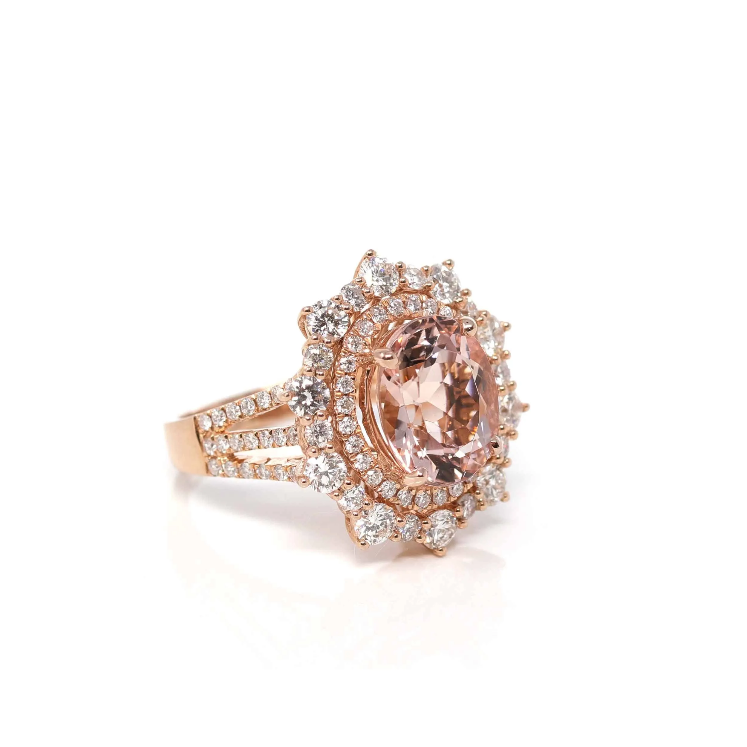 14k Rose Gold Natural 4.65ct 2.1CTW Morganite Ring with Diamonds