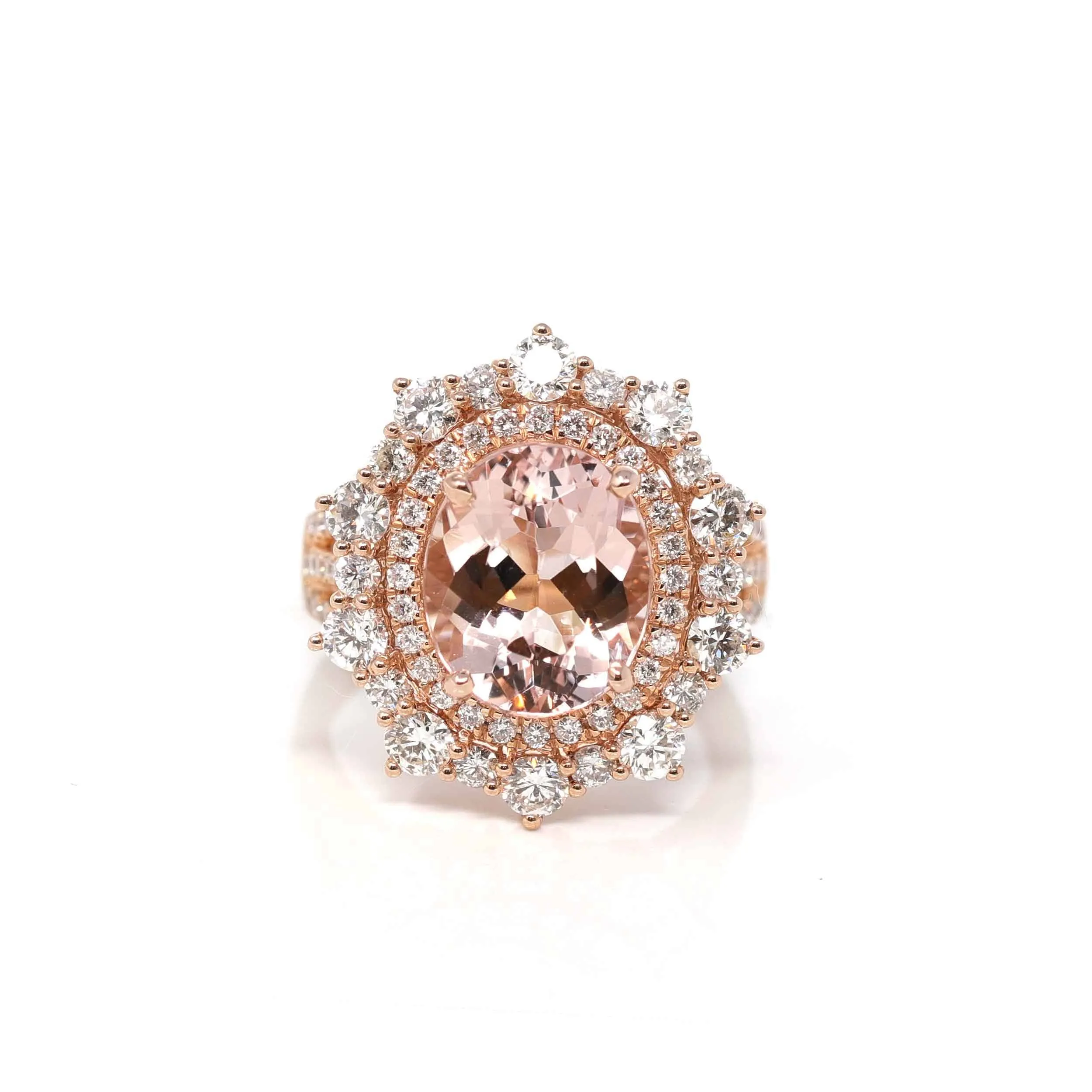 14k Rose Gold Natural 4.65ct 2.1CTW Morganite Ring with Diamonds