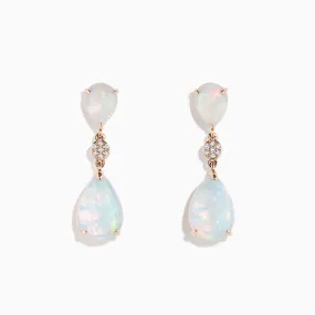 14K Rose Gold Opal and Diamond Drop Earrings