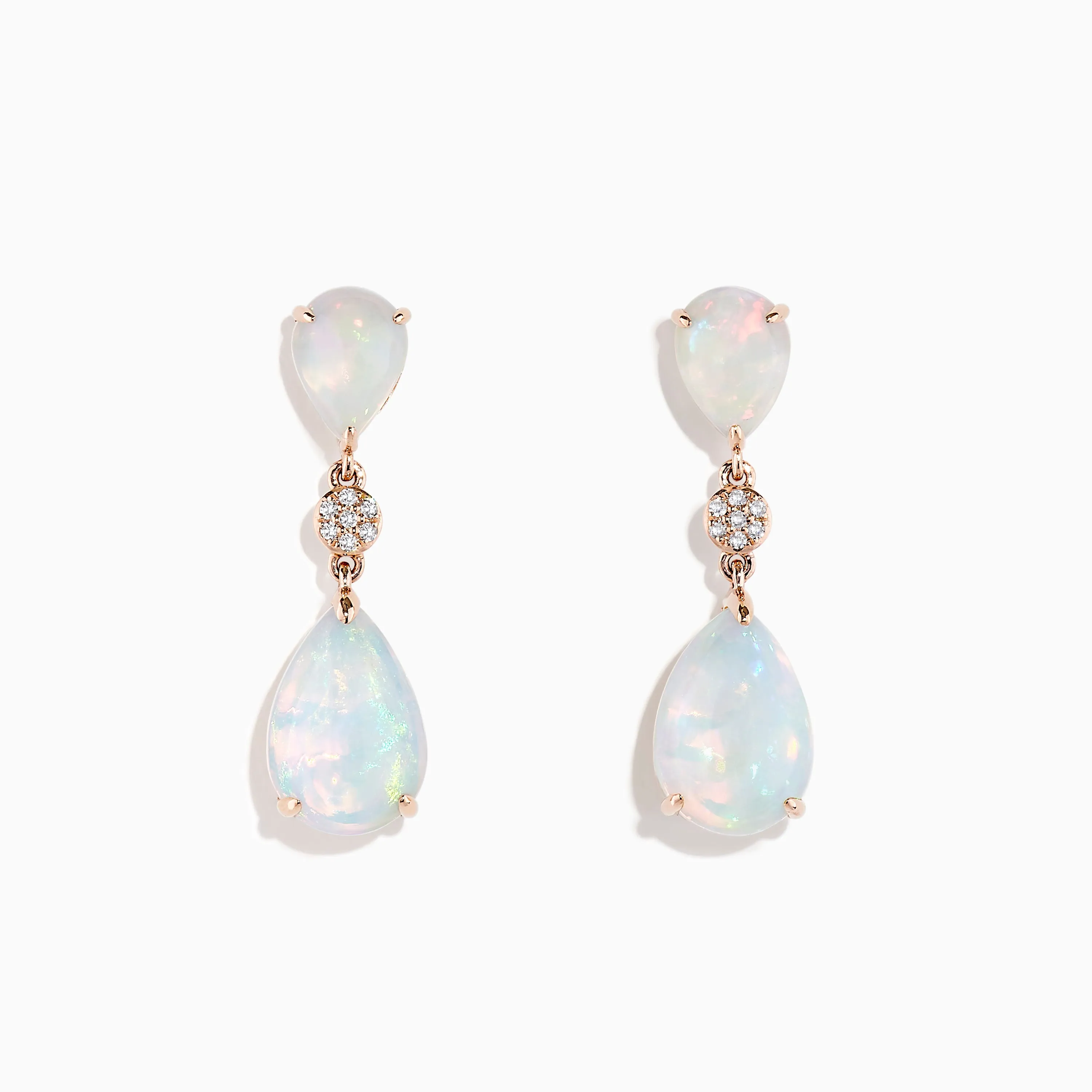 14K Rose Gold Opal and Diamond Drop Earrings