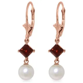 14K Solid Rose Gold Leverback Earrings Garnet & Pearl Jewelry