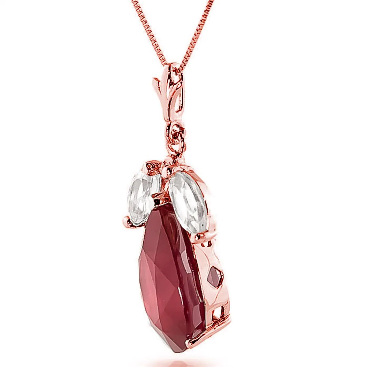 14K Solid Rose Gold Necklace w/ Ruby & Rose Topaz