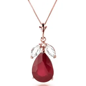 14K Solid Rose Gold Necklace w/ Ruby & Rose Topaz