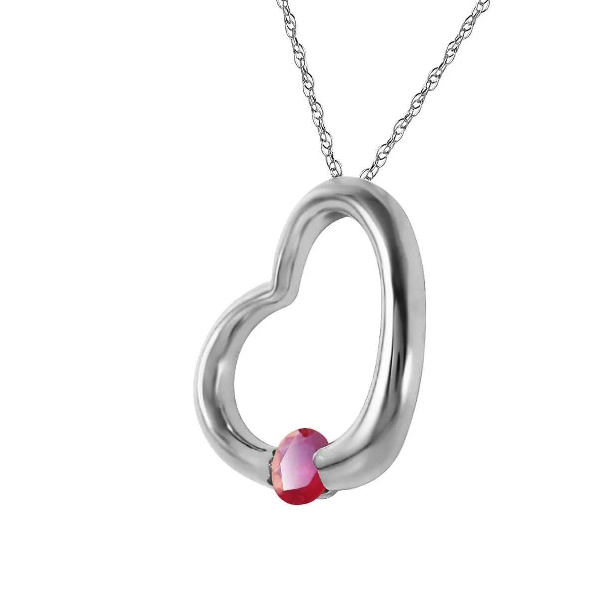 14K Solid White Gold Heart Necklace w/ Natural Ruby