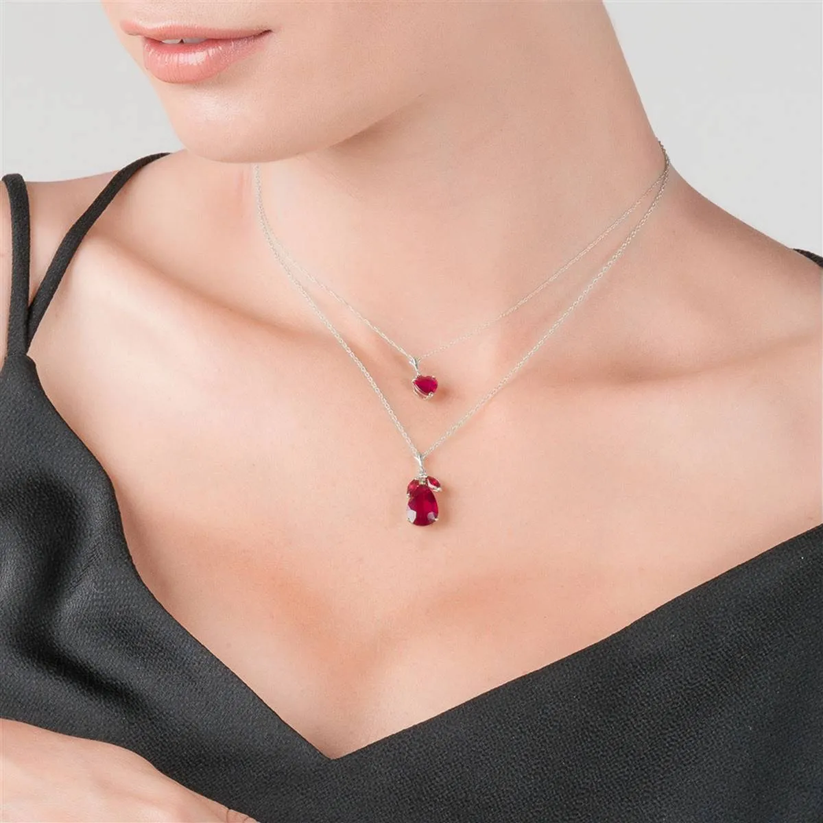 14K Solid White Gold Necklace w/ Natural 10mm Heart Ruby