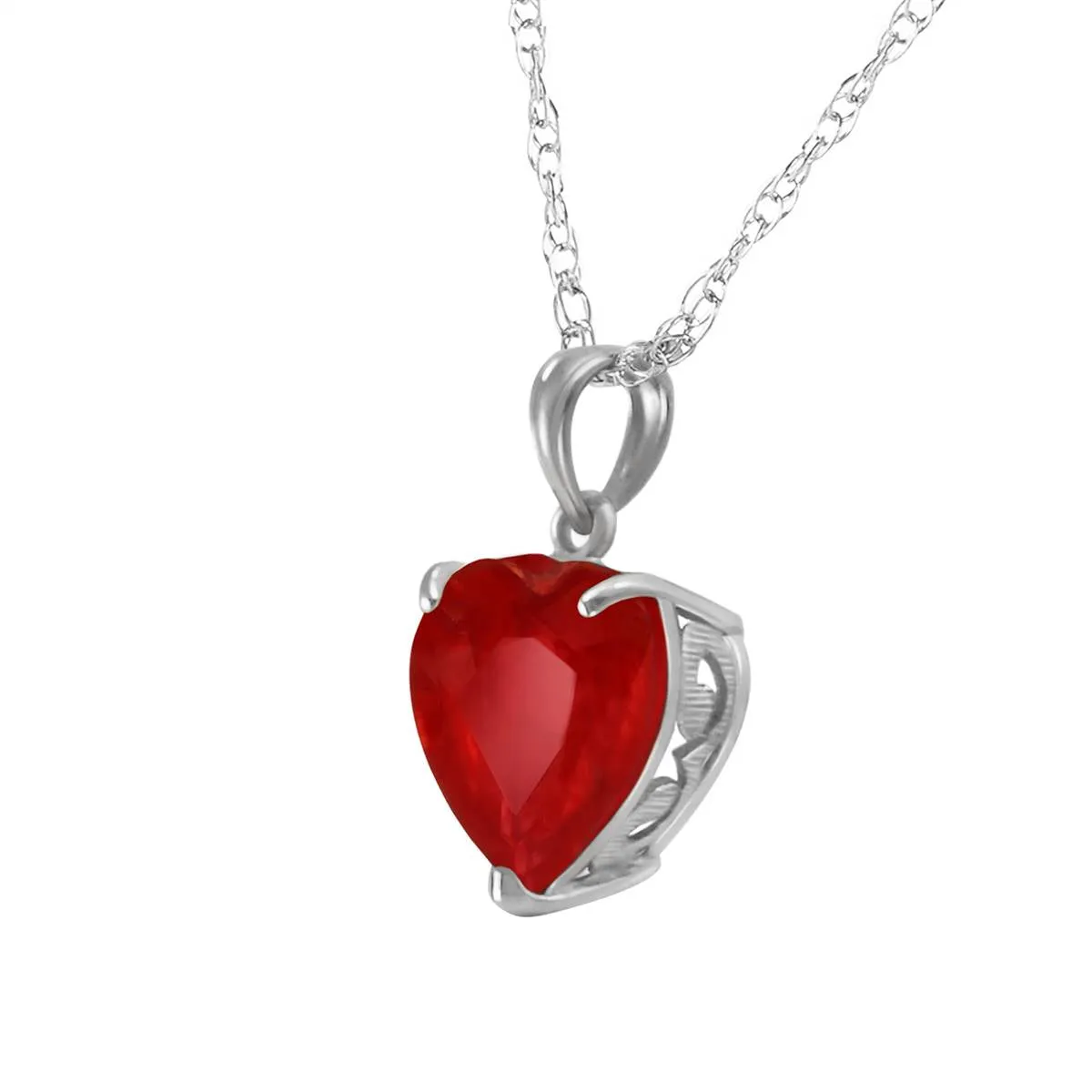 14K Solid White Gold Necklace w/ Natural 10mm Heart Ruby