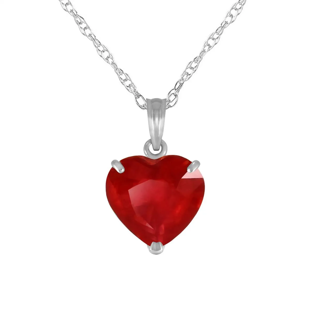 14K Solid White Gold Necklace w/ Natural 10mm Heart Ruby