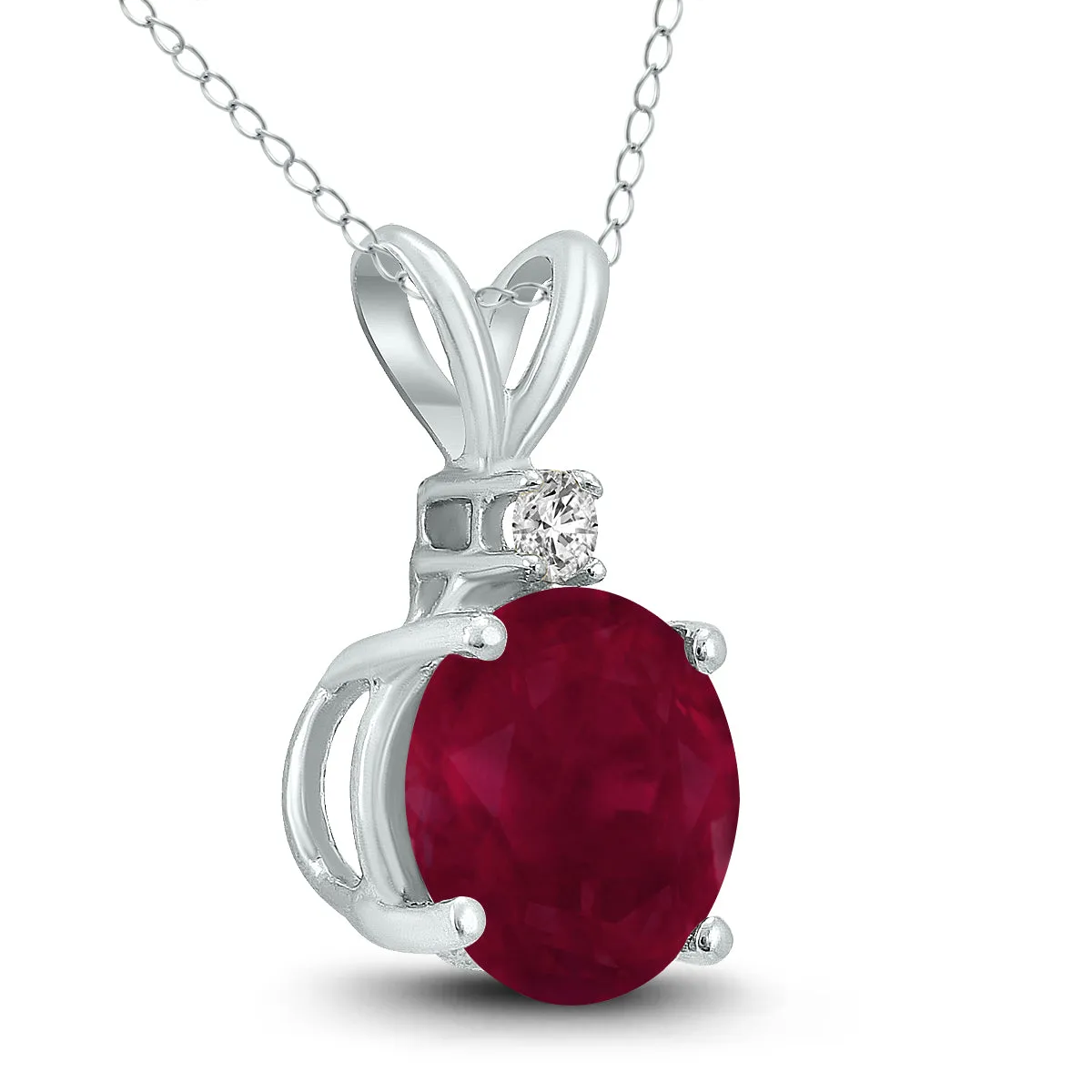 14K White Gold 5Mm Round Ruby And Diamond Pendant