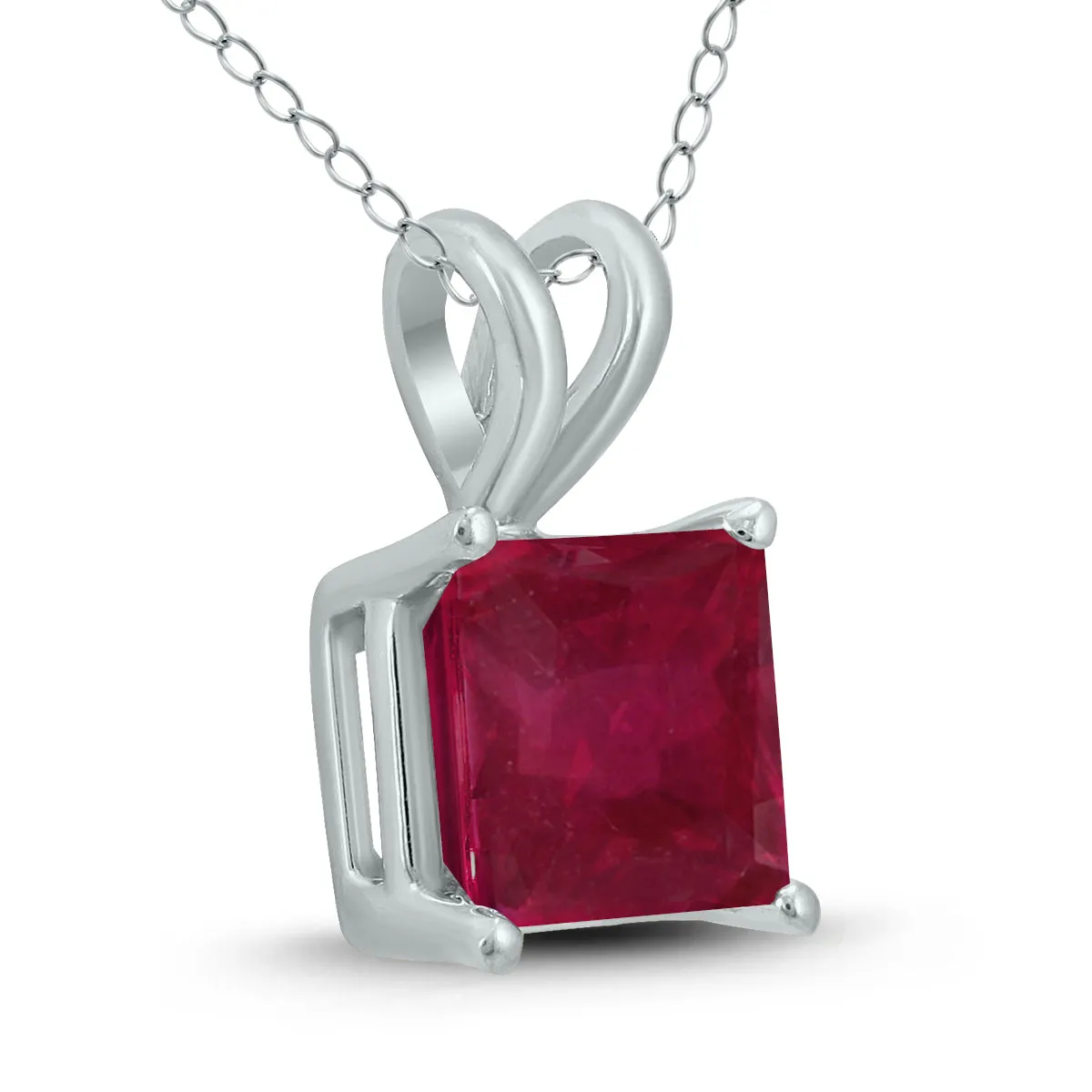 14K White Gold 5Mm Square Ruby Pendant