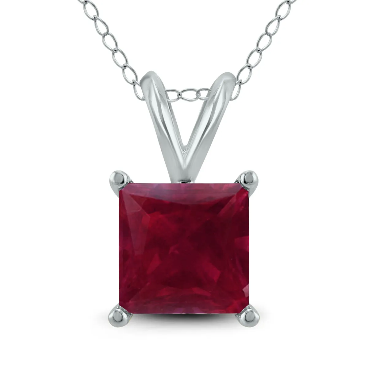 14K White Gold 5Mm Square Ruby Pendant