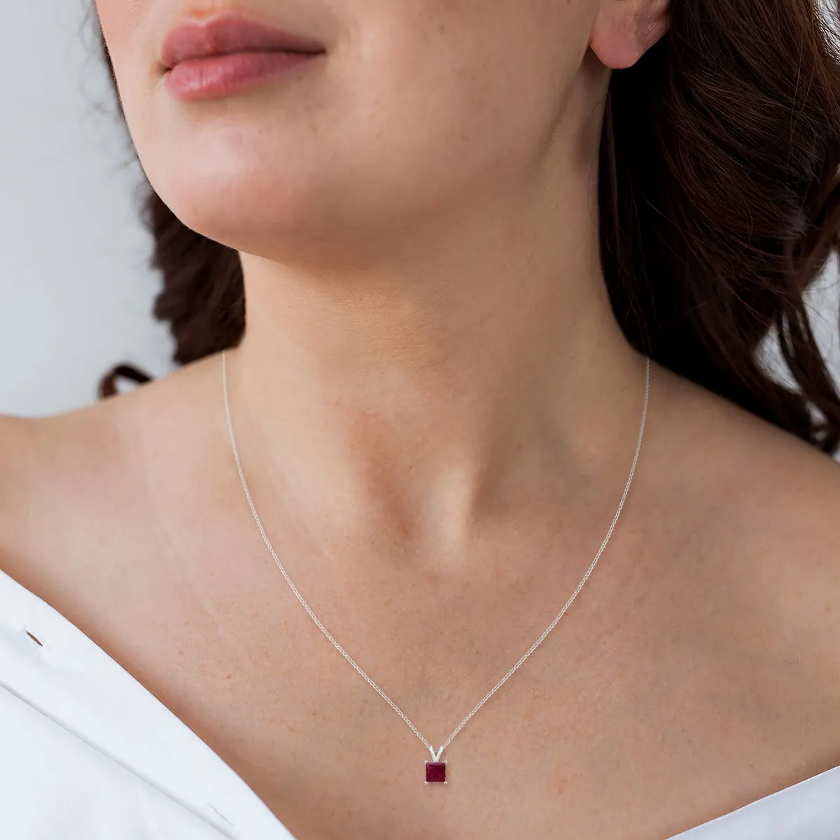 14K White Gold 5Mm Square Ruby Pendant