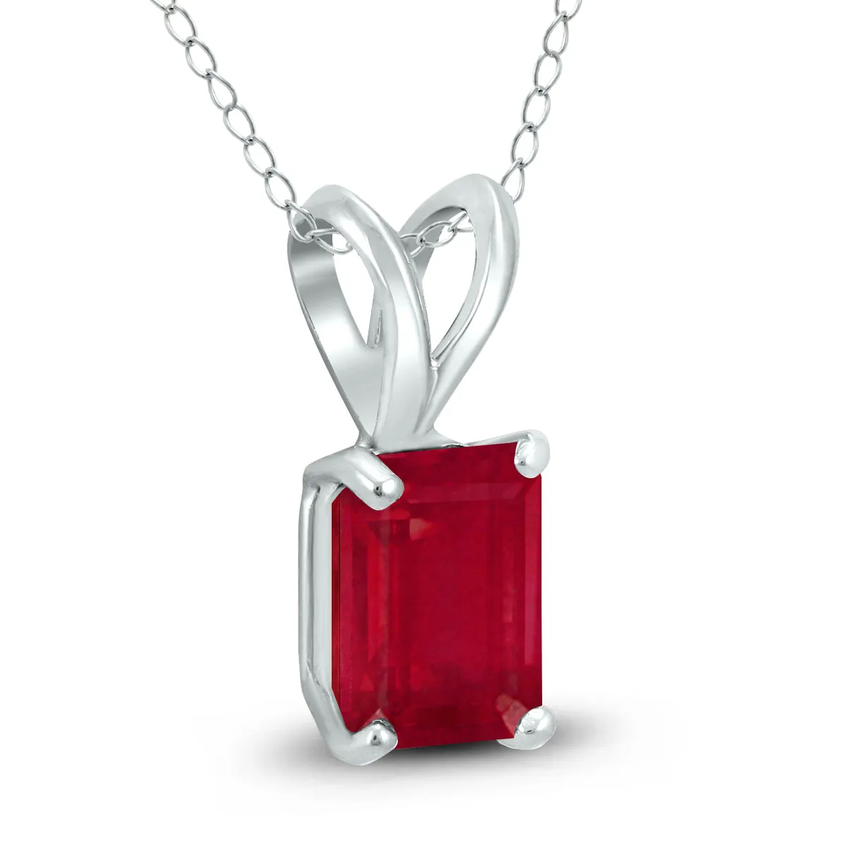 14K White Gold 6X4Mm Emerald Shaped Ruby Pendant